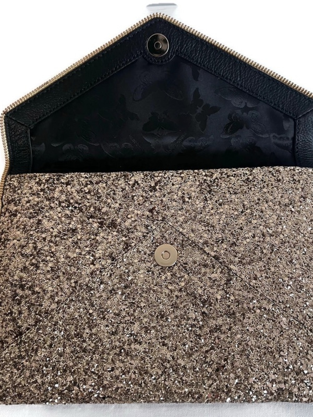 Rebecca Minkoff Sleek Gold Glitter Metallic Envelope Clutch Evening Bag NWT - Picture 3 of 11